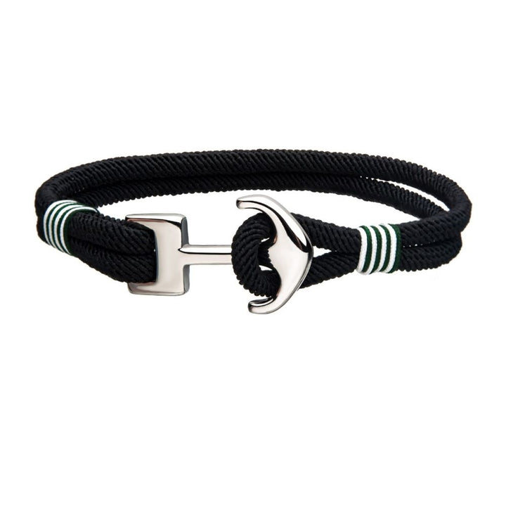 Men's Paracord Rope Bracelet with Anchor in Black