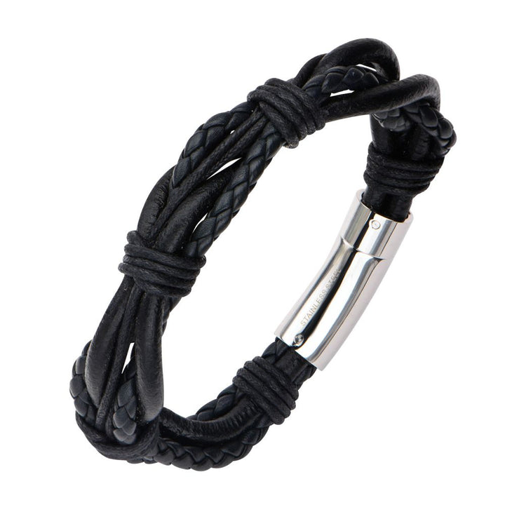 Men's Multi-Braid Full Grain Leather Bracelet - Black
