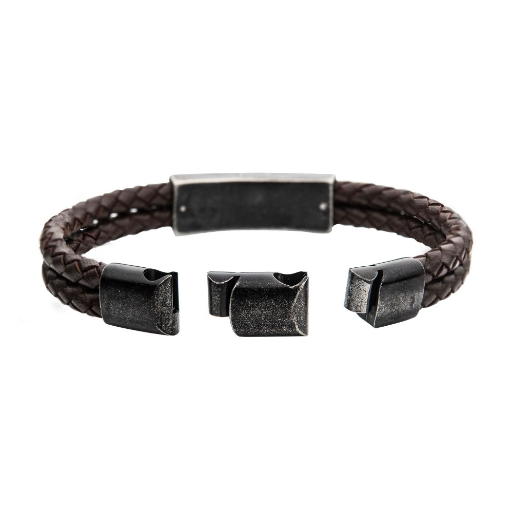 Men's Brown Braided Leather Canyon Rock Inspired Bracelet