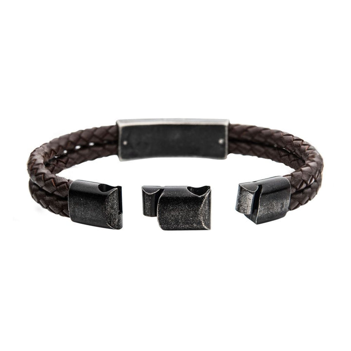 Men's Brown Braided Leather Canyon Rock Inspired Bracelet