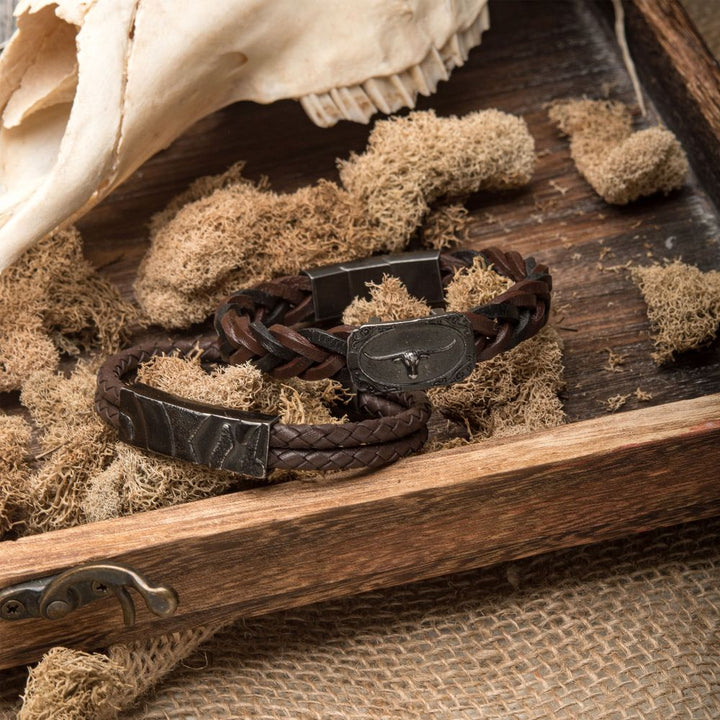 Men's Brown Braided Leather Canyon Rock Inspired Bracelet