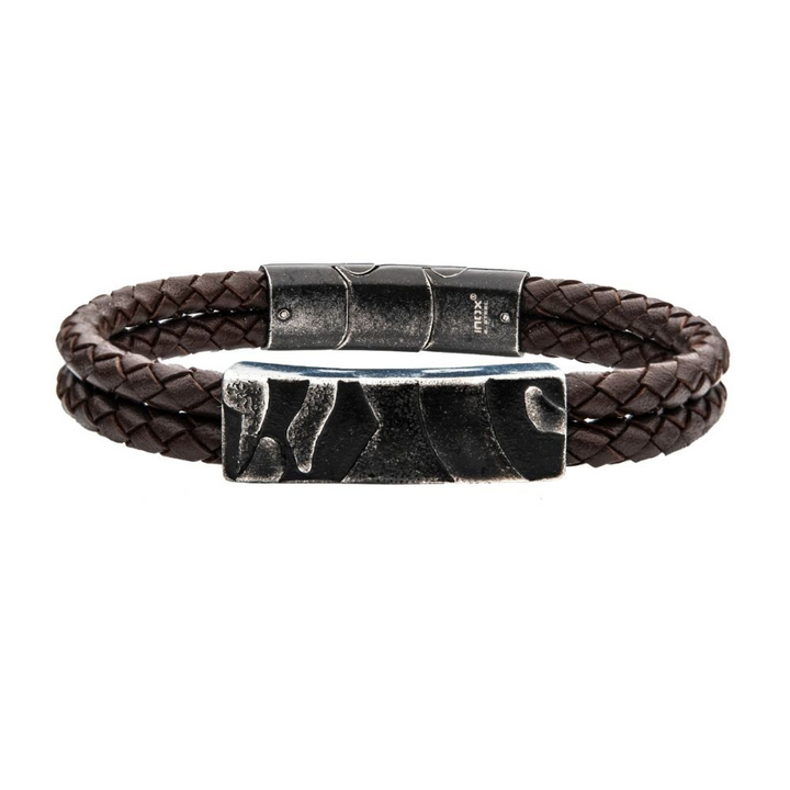 Men's Brown Braided Leather Canyon Rock Inspired Bracelet