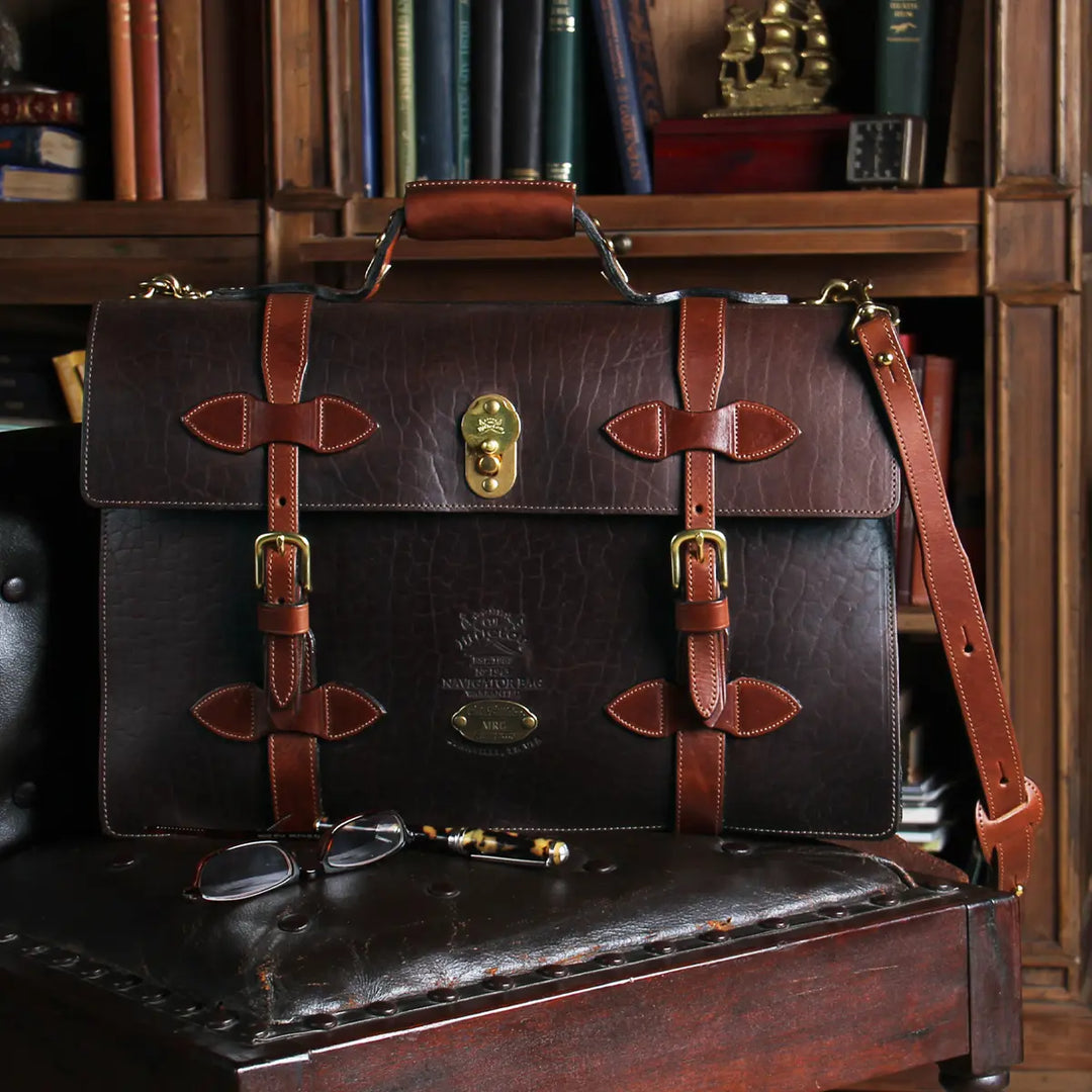 World-War II Inspired Leather Navigator Briefcase