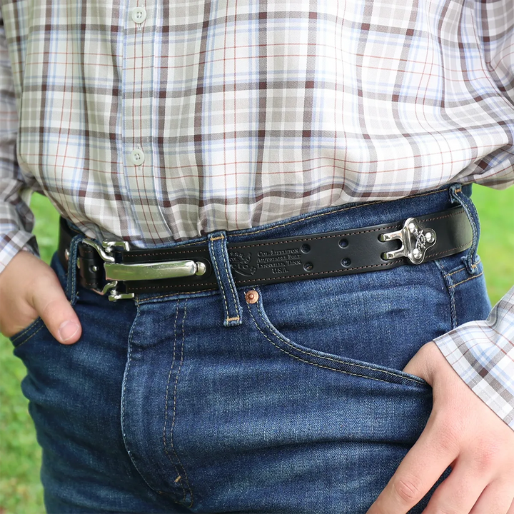 Italian Bridle Leather Cinch Belt with Stainless Steel Hardware - Black