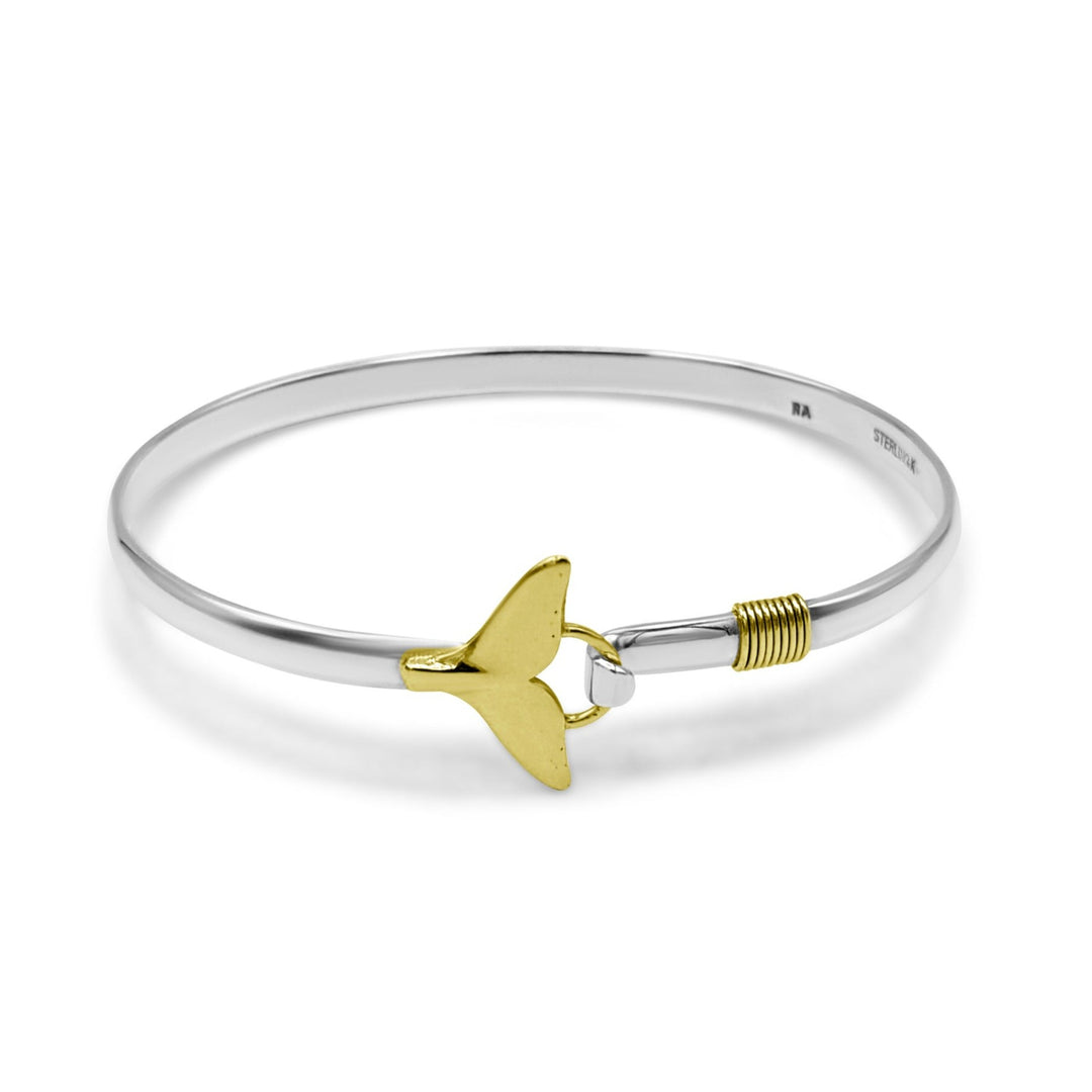 Whale Tail Bangle Bracelet 14K Gold, and Sterling Silver