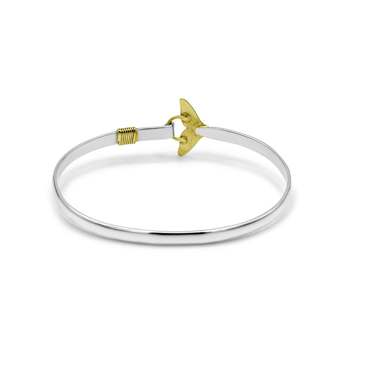 Whale Tail Bangle Bracelet - 14K Gold, and Sterling Silver