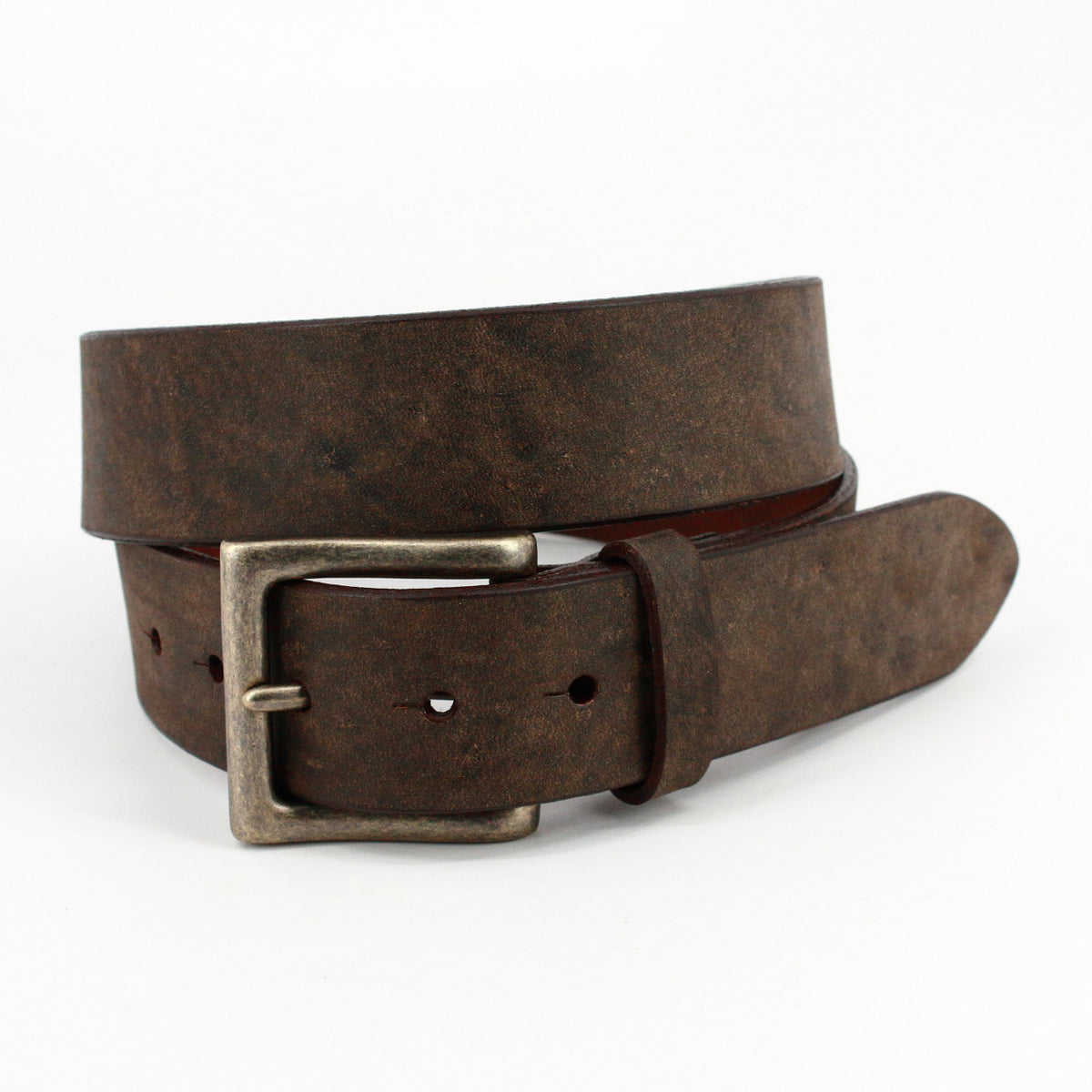 Distressed Calfskin Leather Belt - Brown