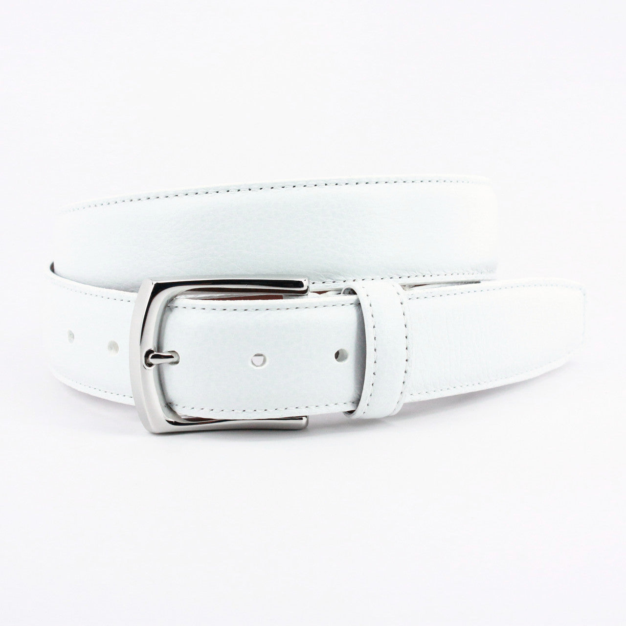 Burnished Tumbled Leather Belt - White