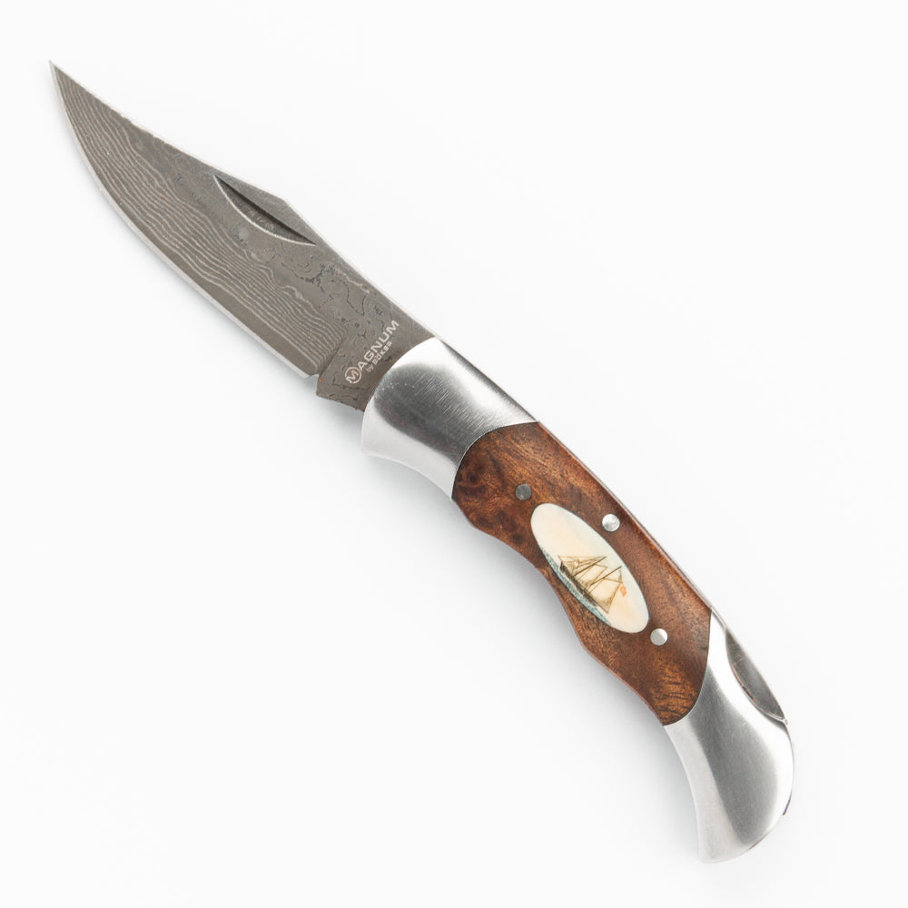 Schooner Böker Knife - Scrimshaw, Damascus Steel