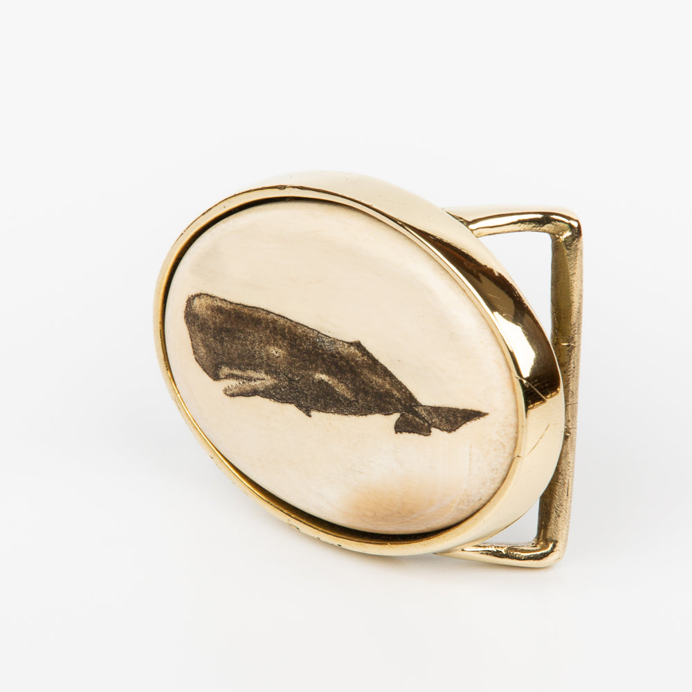 Sperm Whale Buckle - Scrimshaw, Mammoth Ivory, Solid Brass