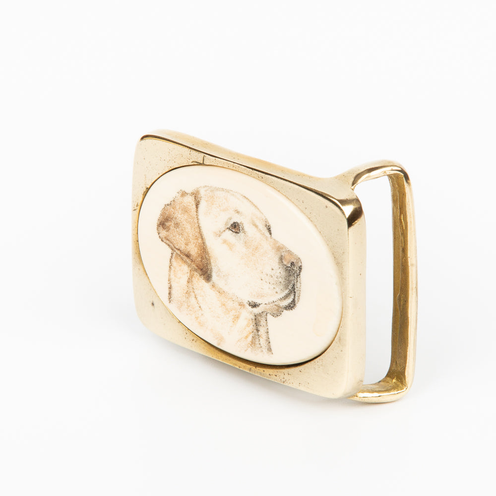 Labrador Retriever Buckle sm - Scrimshaw, Mammoth Ivory, Solid Brass