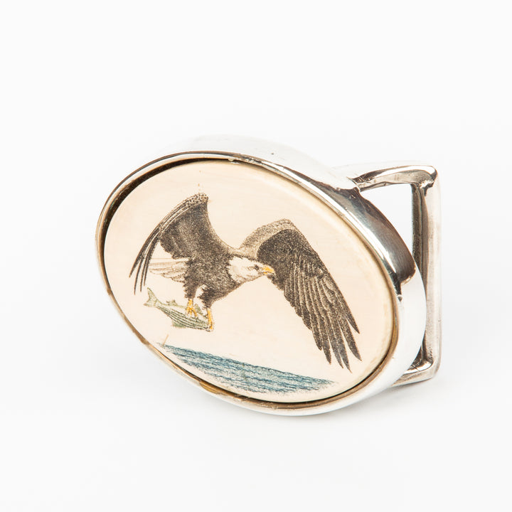 Bald Eagle Buckle - Scrimshaw, Mammoth Ivory, Sterling Silver