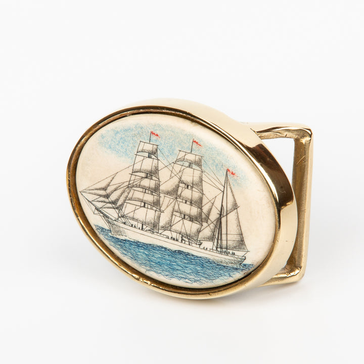Clipper Buckle - Scrimshaw, Mammoth Ivory, Solid Brass