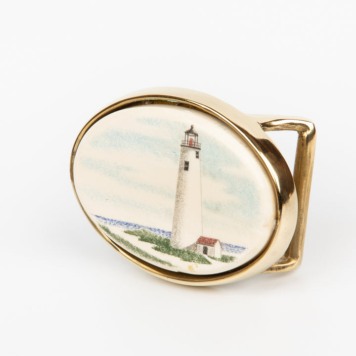Great Point Lighthouse Buckle - Scrimshaw, Mammoth Ivory, Solid Brass