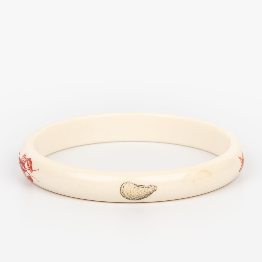 Sea Life Bangle Bracelet sm - Scrimshaw, Mammoth Ivory