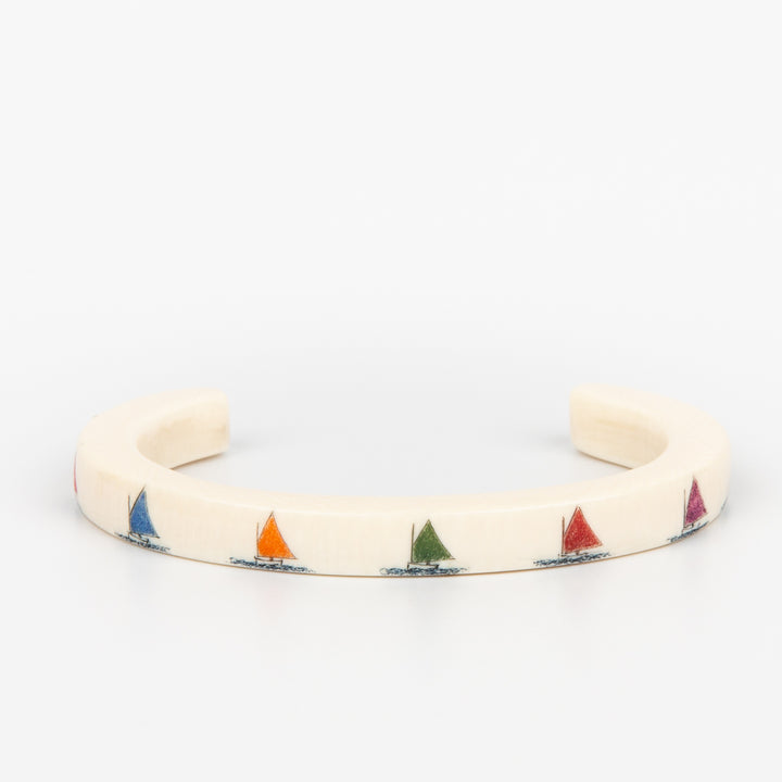 Rainbow Fleet Bangle Cuff Bracelet sm - Scrimshaw, Mammoth Ivory