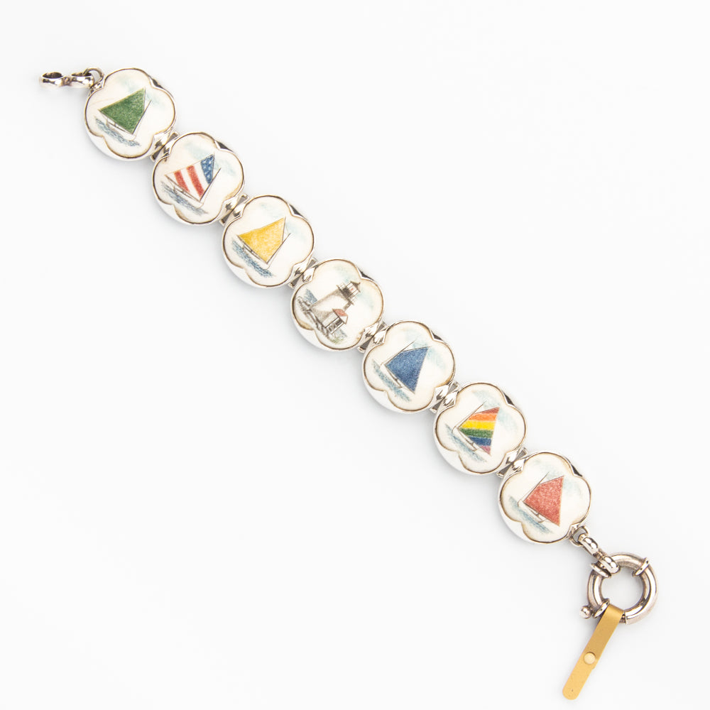Rainbow Fleet Bracelet - Scrimshaw, Mammoth Ivory, Sterling Silver