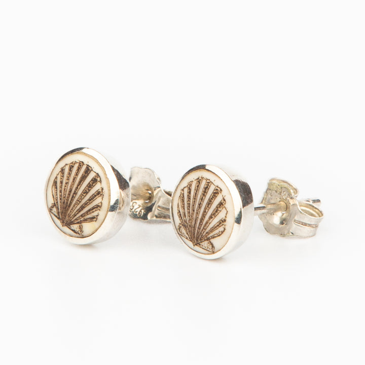 Scallop Earrings - Scrimshaw, Mammoth Ivory, Sterling Silver