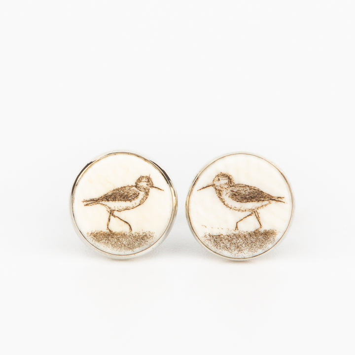 Piping Plover Earrings - Scrimshaw, Mammoth Ivory, Sterling Silver