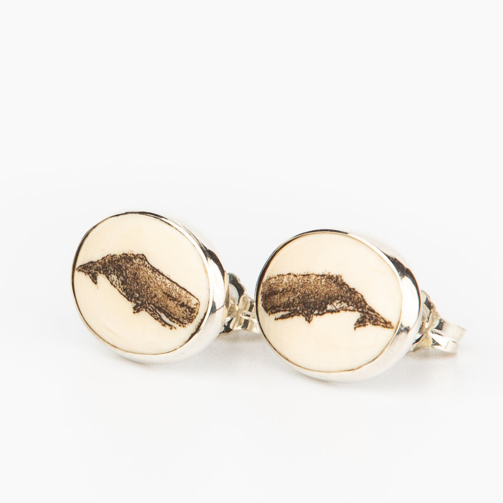 Sperm Whale Earrings - Scrimshaw, Mammoth Ivory, Sterling Silver
