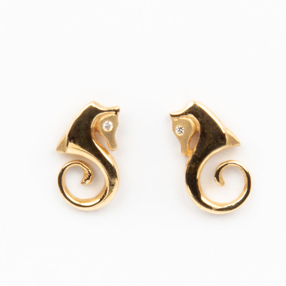 Sea Horse Earrings - 14K Gold and Diamond
