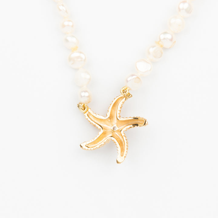 Starfish Necklace - 14K Gold, Diamond, Pearls