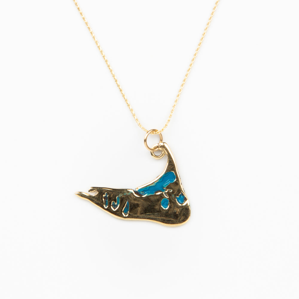 Nantucket Island Necklace - 14K Gold and Blue Enamel