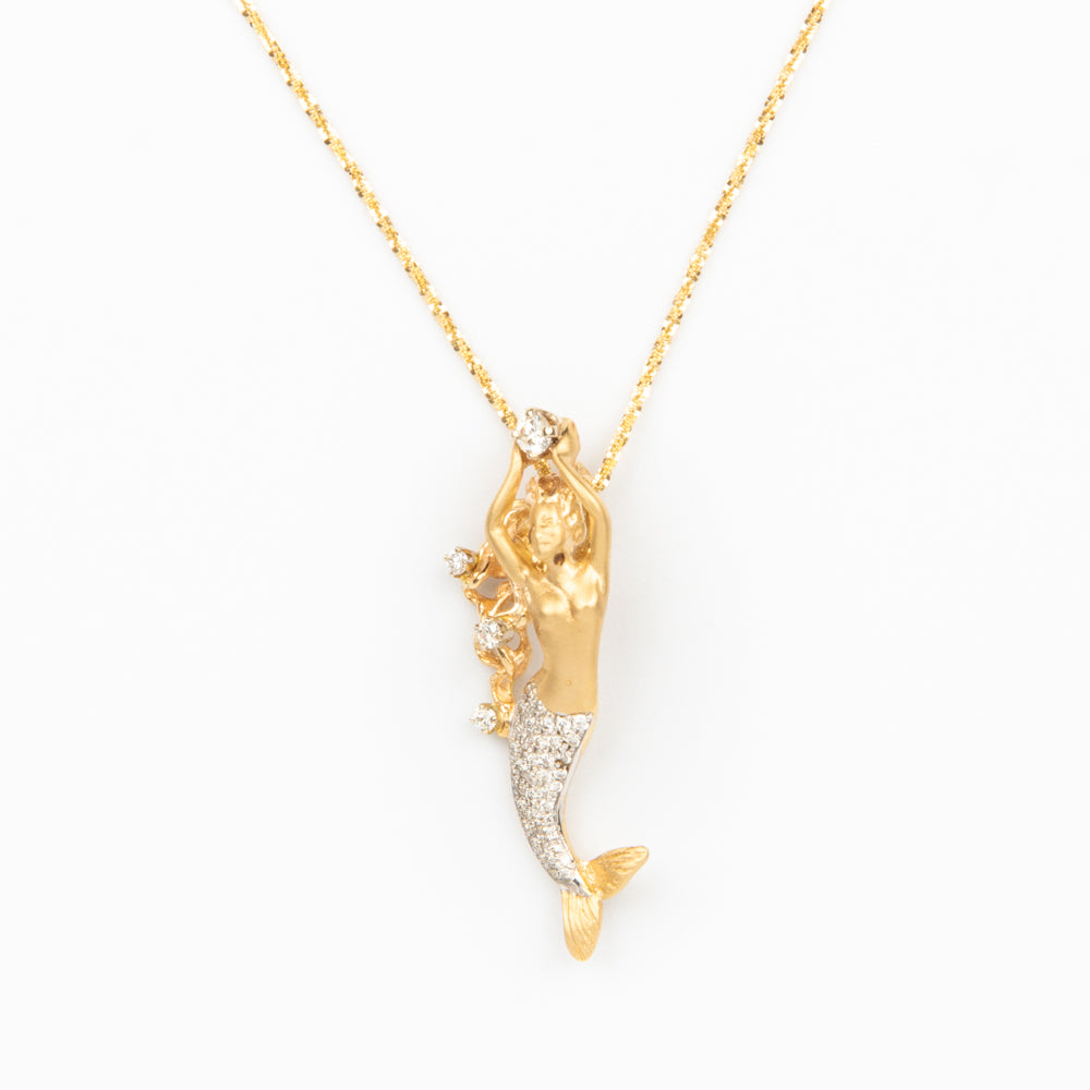 Mermaid Necklace with Diamond Tail- 14K Gold and Diamonds