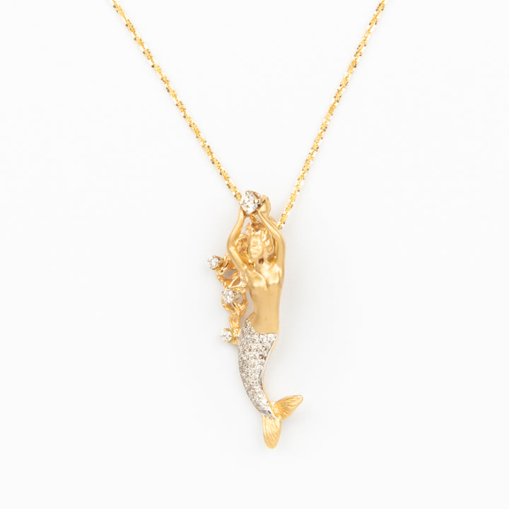 Mermaid Necklace with Diamond Tail- 14K Gold and Diamonds