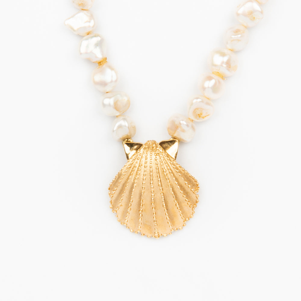 Scallop Necklace - 14K Gold and Pearls
