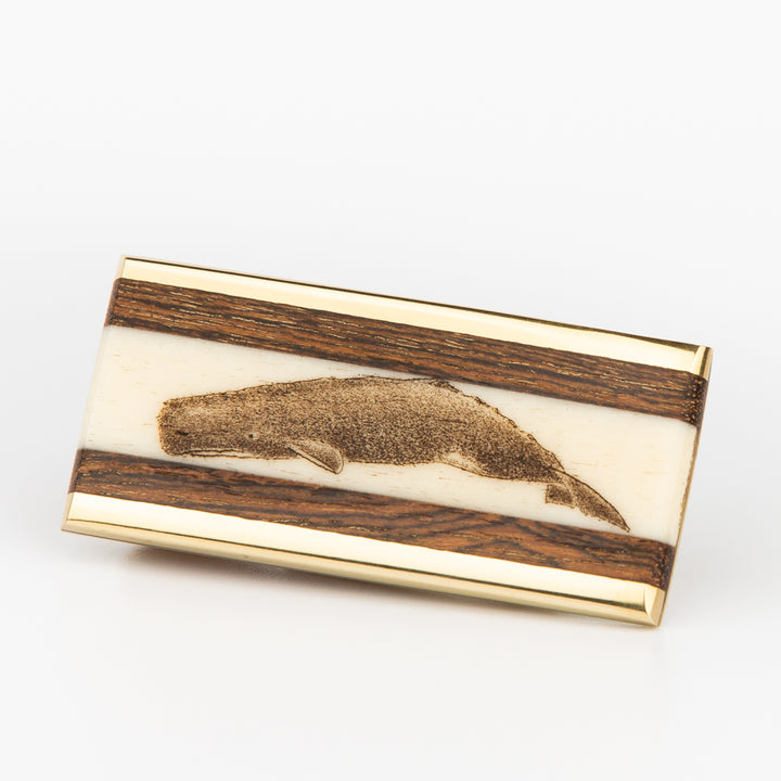 Sperm Whale Money Clip - Mammoth, Scrimshaw, Solid Brass