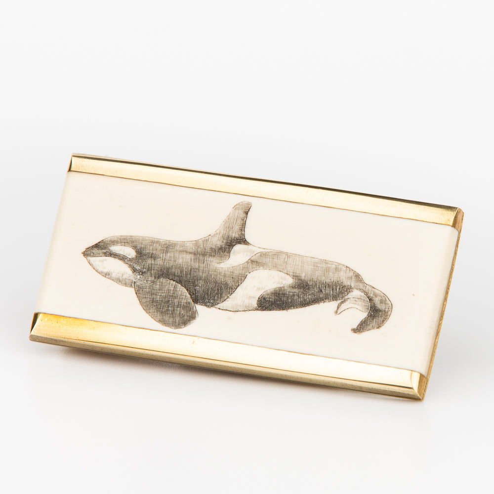 Orca Money Clip - Mammoth, Scrimshaw, Solid Brass