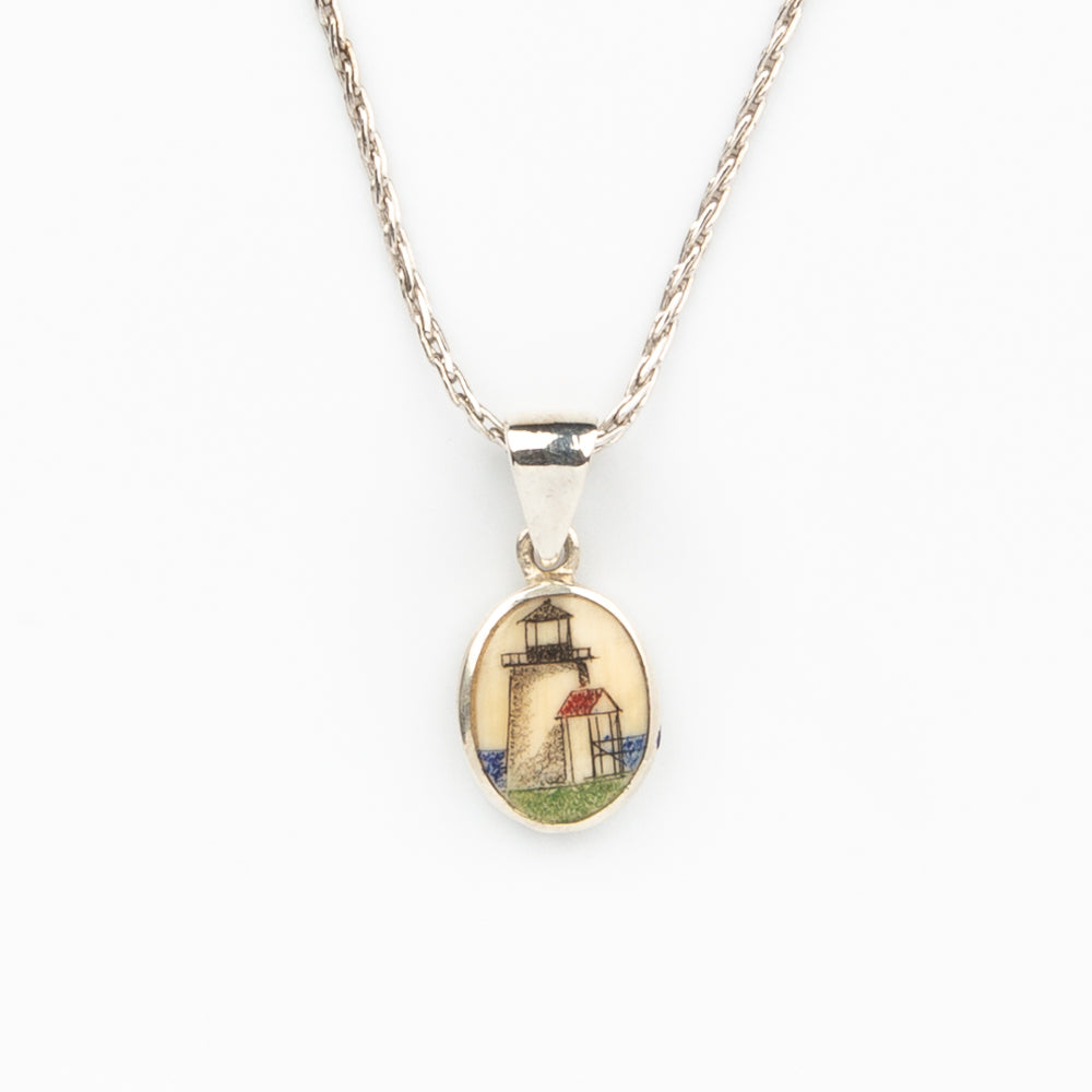 Brant Point Lighthouse Necklace - Scrimshaw, Mammoth Ivory, Sterling Silver