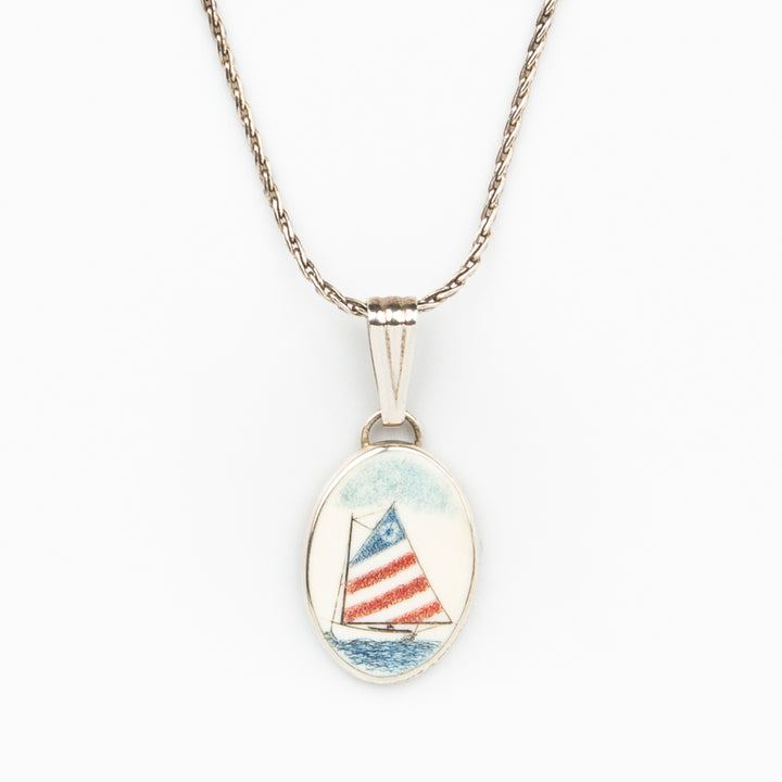 American Flag Necklace - Scrimshaw, Mammoth Ivory, Sterling Silver