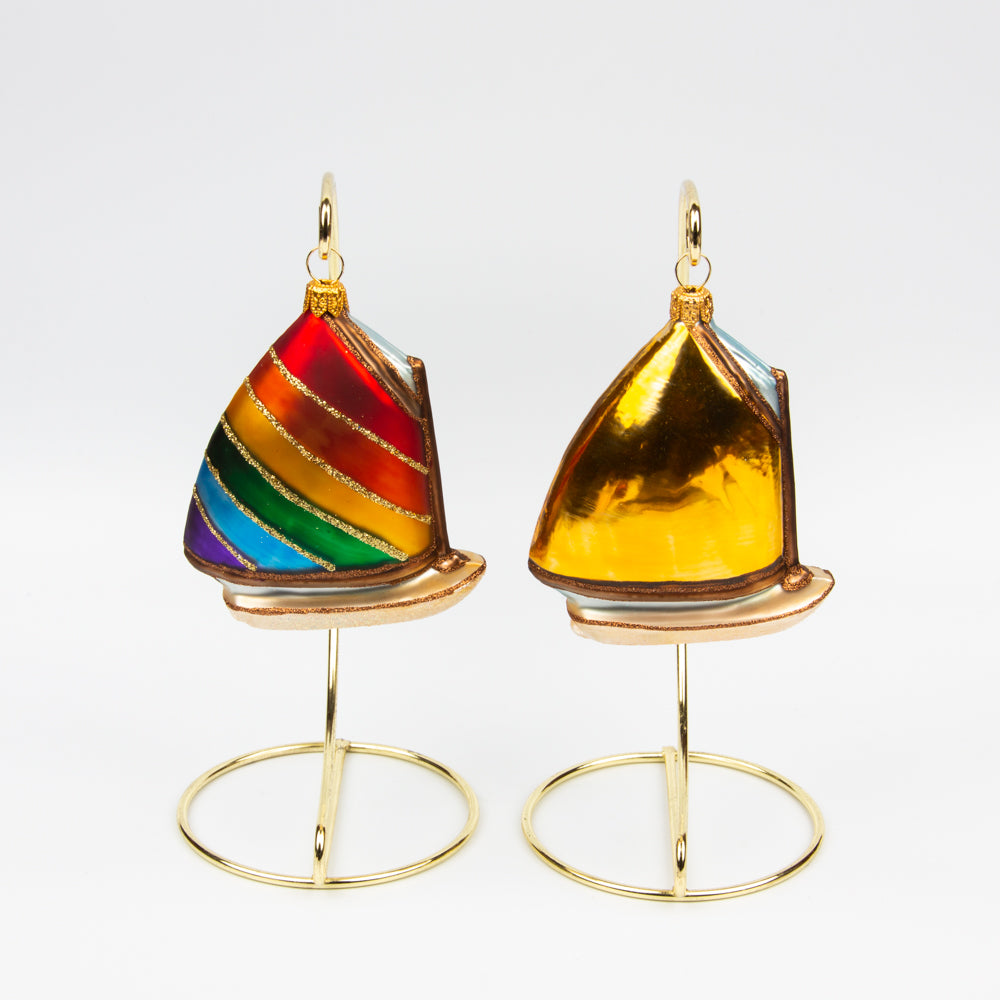 Rainbow and Gold Catboat Ornament Set