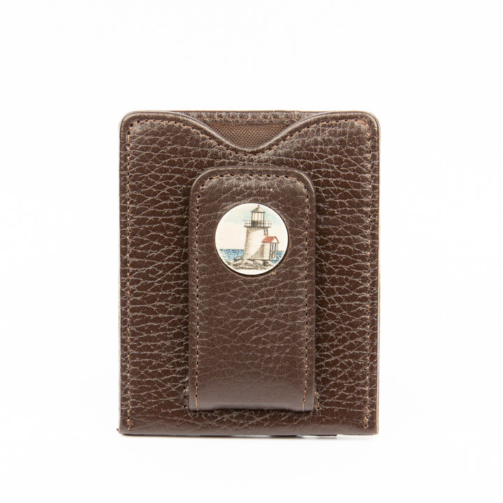 Brant Point Lighthouse Leather Money Clip - Scrimshaw, Mammoth Ivory, Leather