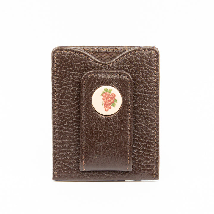 Grapes Leather Money Clip - Scrimshaw, Mammoth Ivory, Leather
