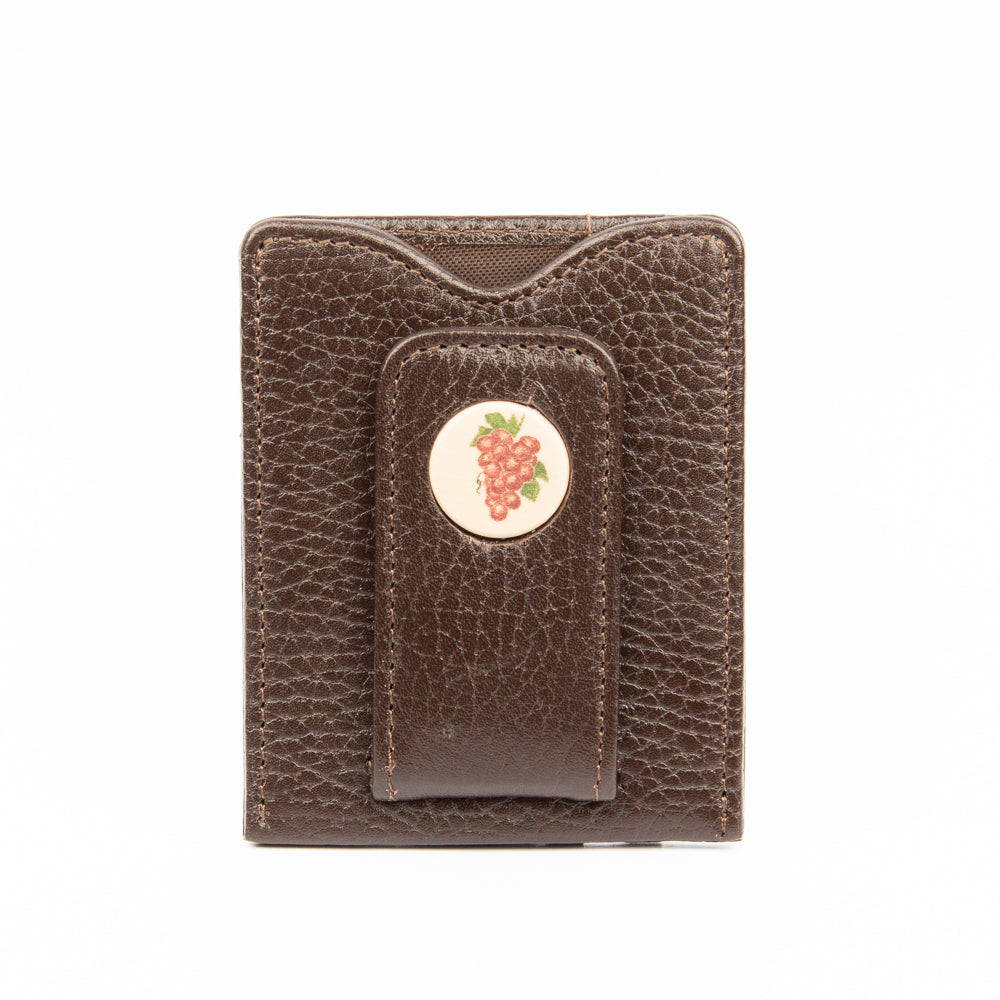 Grapes Leather Money Clip Brown - Scrimshaw, Mammoth Ivory, Leather